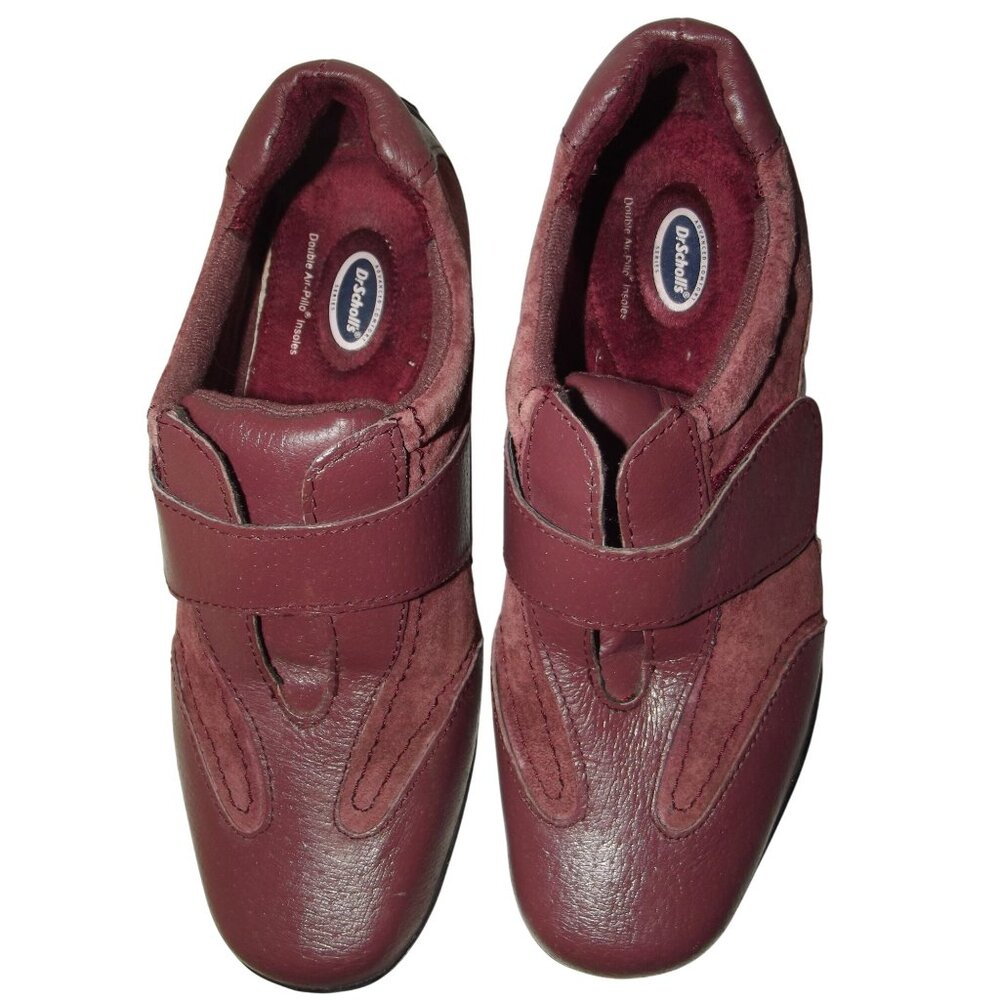 Dr Scholls Shoes Womens 7M Burgundy Leather Suede Air-Pillow Insoles Hook-n-loop